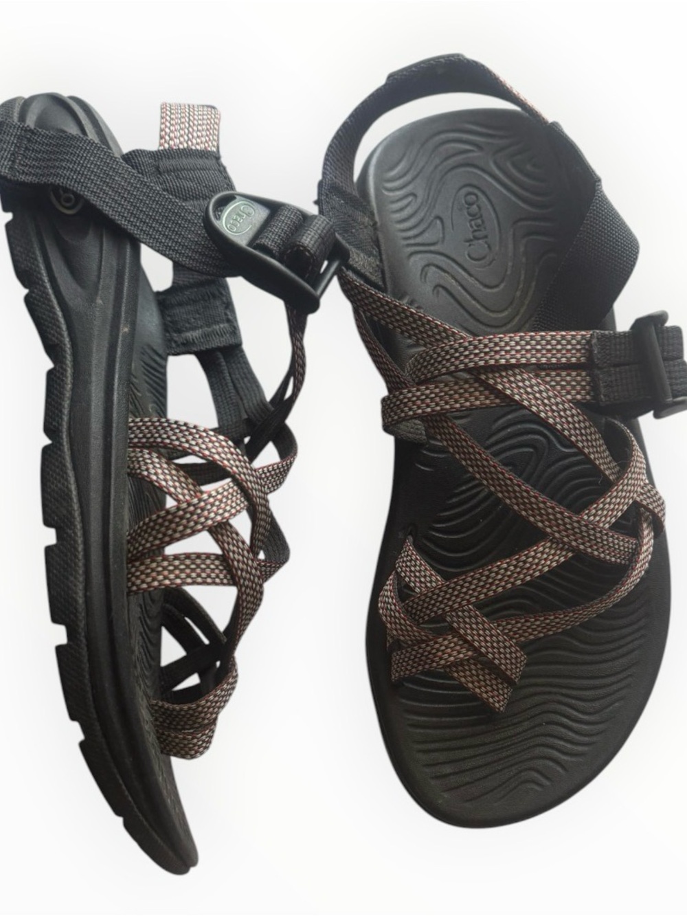 Chaco Women's Strappy Black Sandal with Brown Webbing - Picture 2 of 3